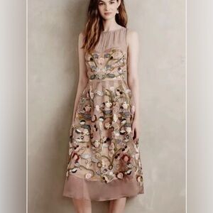 Moulinette Soeurs “Novelette” Anthropologie Mesh Embroidered Floral Dress NWT